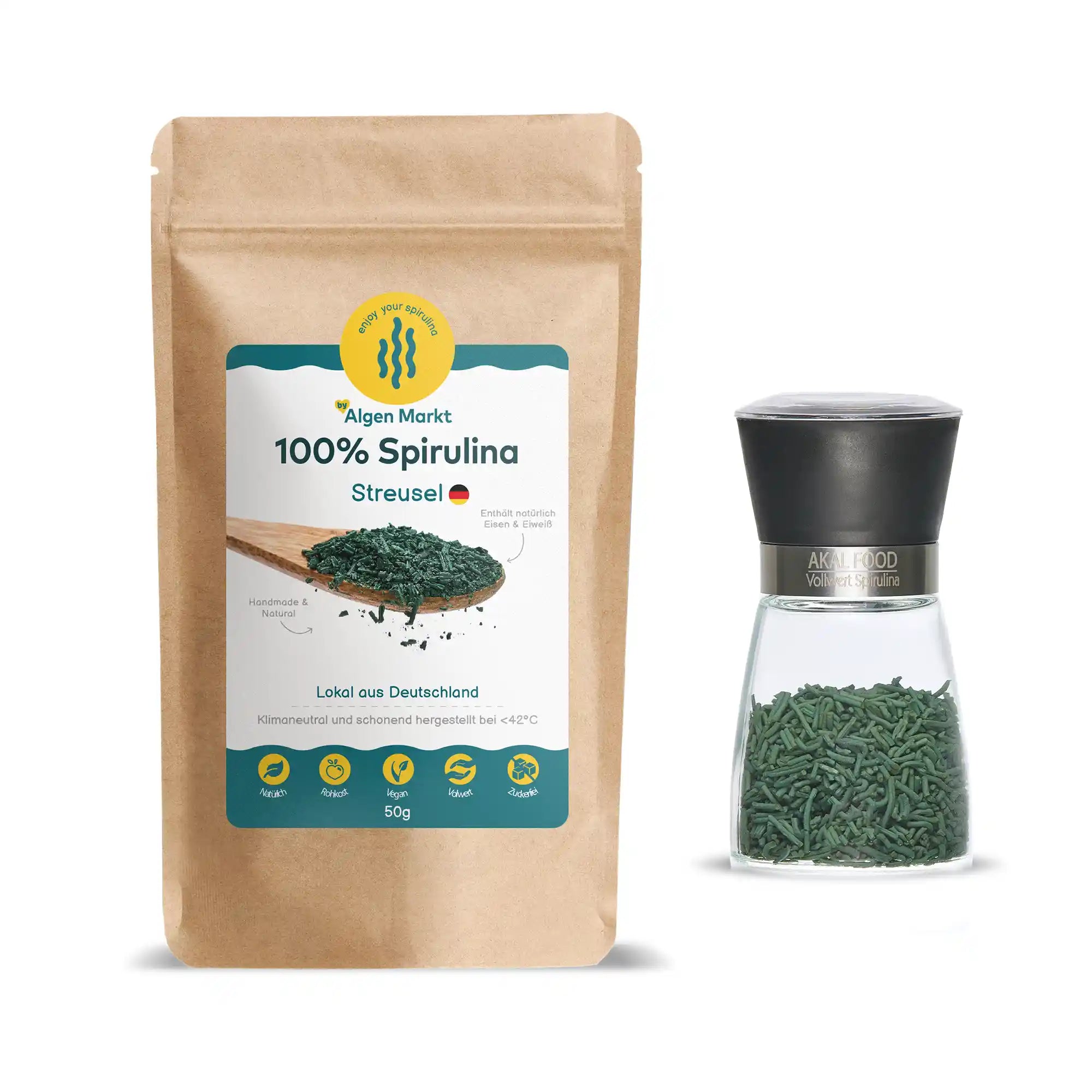 Spirulina Streusel mit Mühle